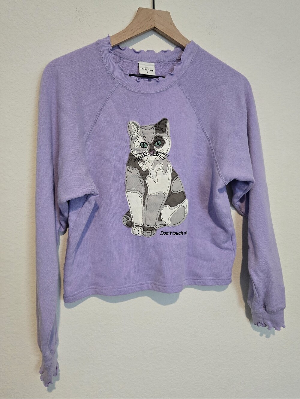 Rare Teddy Fresh Cat Don’t Touch Me Embroidered Applique Sweatshirt